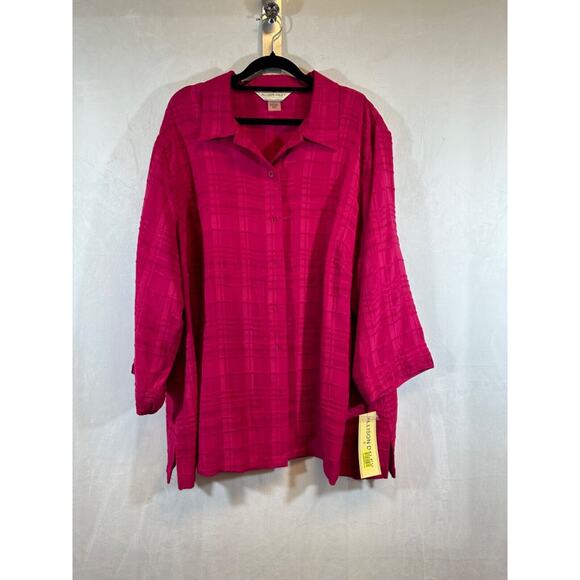 NEW Allison Daley Sz 24W Plus Pink Patterned Solid Button Up with 3/4 Sleeve C20 - Picture 1 of 5